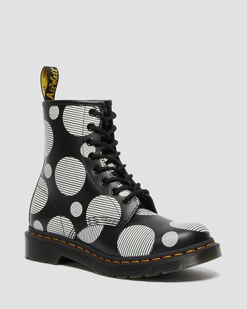 Women's Dr Martens 1460 Polka Dot Smooth Leather Lace Up Boots Black | AU 197BEX